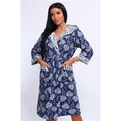 Халат 209 синий+цветы