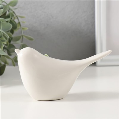 Фигурка керамика «Птичка белая с сиреневым цветком», 12.4×5×6.7 см