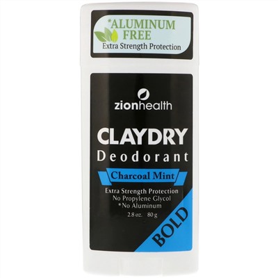 Zion Health, Bold, ClayDry, дезодорант, «Уголь и мята», 80 г (2,8 унции)