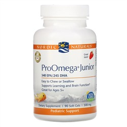 Nordic Naturals, ProOmega Junior, клубничный вкус, 500 мг, 90 мягких таблеток