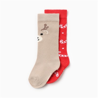 Гольфы детские 2 пары Крошка Я, 10-12 см, бежевый / красный