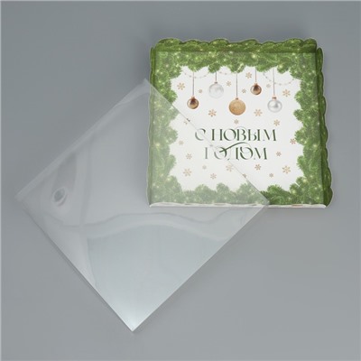 Коробка для кондитерских изделий с пластиковой крышкой «С Новым годом», 21×21×3 см