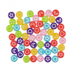 Бусины пластик ABFB-03 4х7мм 50 шт №01 цветные/белые символы Hobbius