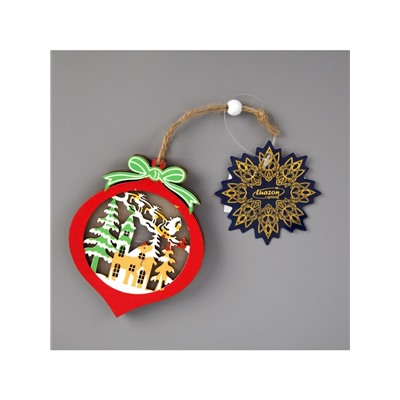 Ёлочная игрушка «Новогодний шар», 10×10×1 см, 3 LED, от батареек, свечение тёплое белое