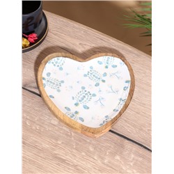 Блюдо в форме сердца «Черепаха и цветы», 20.5×20×2.3 см, дерево манго