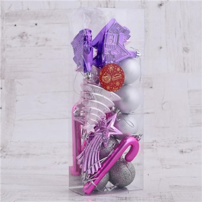 Ёлочные игрушки «Вечер чуда», шары новогодние, набор 18 шт., серебристый/сиреневый