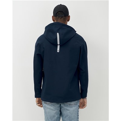 Ветровка спортивная мужская с капюшоном softshell темно-синего цвета 9563TS