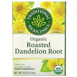 Traditional Medicinals, органический обжаренный корень одуванчика, без кофеина, 16 чайных пакетиков в упаковке, 24 г (0,85 унции)