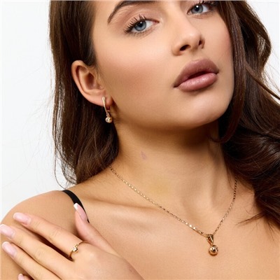 Комплект ювелирной бижутерии коллекция "Дубай" серьги, кулон и кольцо 18 р, покрытие позолота, вставка: фианит, цвет: прозрачный, арт.217.475-18