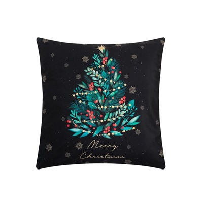 Наволочка декоративная новогодняя «Этель. Ёлочка», 40×40 см, велюр, чёрная