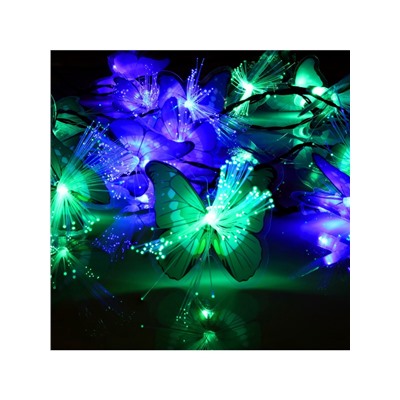Гирлянда «Нить», 4.5 м, уличная, с насадками «Бабочка», IP44, 30 LED, 2 режима, солнечная батарея, тёмная нить, свечение синее/зелёное