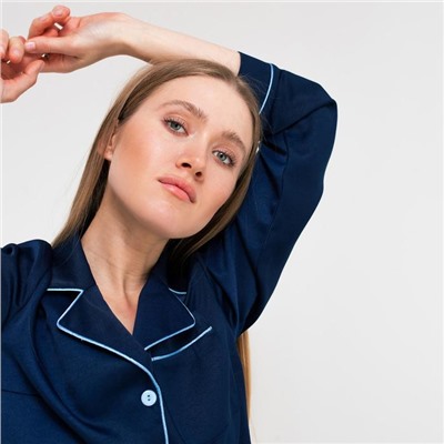 Пижама женская (рубашка, шорты) MINAKU: Light touch, синяя, размер 52