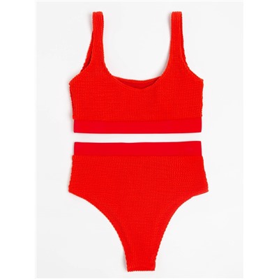 Купальник раздельный фактурный с топом женский MINAKU, размер 42, красный
