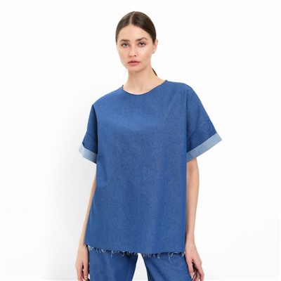 Футболка женская оверсайз MINAKU: Jeans Collection, цвет электрик, размер 46