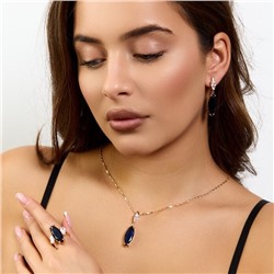 Комплект ювелирной бижутерии коллекция "Дубай" серьги, кулон и кольцо 20 р, покрытие позолота, вставка: стекло и фианиты, цвет: сапфировый и прозрачный, арт.414.246-20