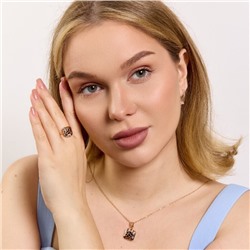 Комплект ювелирной бижутерии коллекция "Дубай" серьги, кулон и кольцо 19 р, покрытие позолота, вставка: эмаль и цирконы, цвет: черный и прозрачный, арт.414.064-19