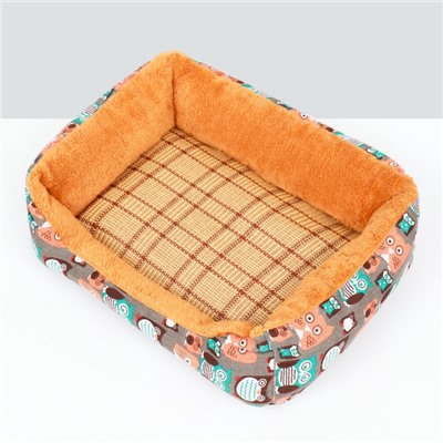 Лежанка для животных + ротанговый коврик, 50×40×15 см, бежево-серая