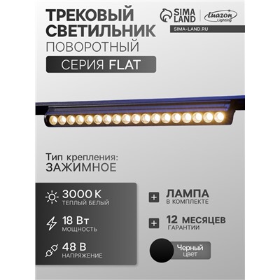 Трековый светильник FTL-006, серия Flat, поворотный, 18 Вт, 48 В, 3000К, 340 мм, чёрный, свечение тёплое белое