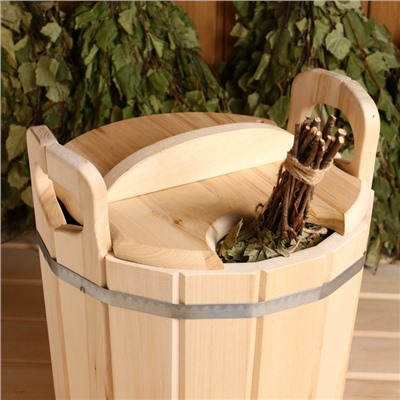 Запарник - ведро для бани и сауны, 12 л, липа, нержавеющая вставка, с крышкой, «Добропаровъ»