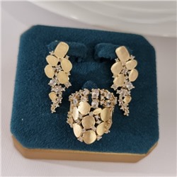 Комплект ювелирной бижутерии Итальянское золото (покрытие желтое 14к), серьги и кольцо 19 р, вставка: фианиты и цирконы, арт.217.513-19