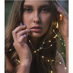 Гирлянда «Нить» 5 м роса, IP65, серебристая нить, 50 LED, 8 режимов, батарейки AAх3 (нет в комплекте), свечение тёплое белое