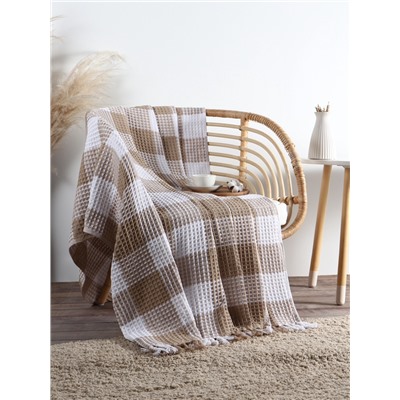 Плед вафельный Этель «Клетка» 150×240 см, бежевый, хлопок 100%, 350 г