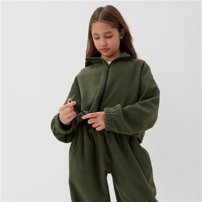 Толстовка флисовая для девочки MINAKU: Fleece Soft, зелёная, рост 164 см