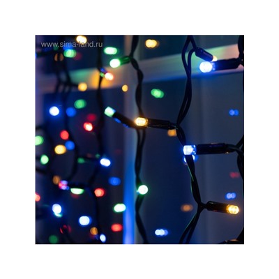 Гирлянда «Занавес» 2×1.5 м, IP65, УМС, тёмная нить каучук, 300 LED, свечение мульти, 220 В