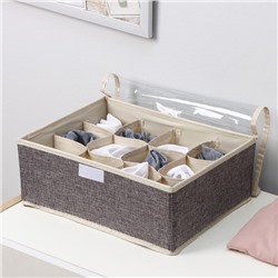 Органайзер для хранения белья Доляна «Тео», 12 ячеек, с прозрачной крышкой, 32×23×12 см, серый