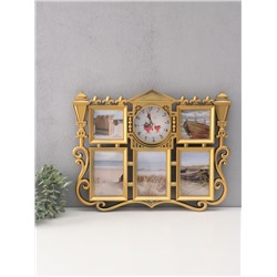 Фоторамка - коллаж на 5 фото с часами настенными «Семья», 48×38 см, циферблат d=12 см