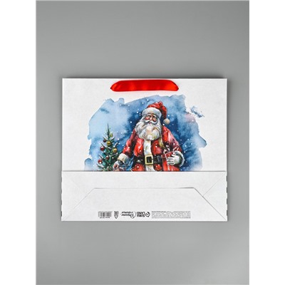 Пакет подарочный новогодний крафтовый, «Дед Мороз», 30×26×9 см
