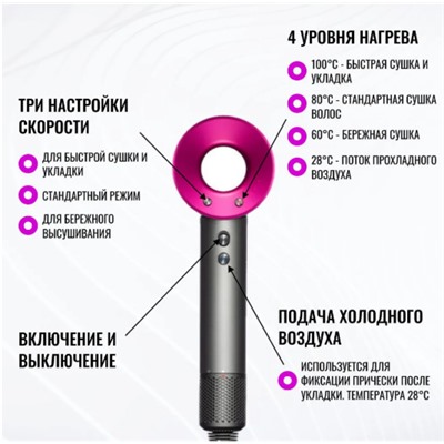 Фен для волос фен 1600 Вт, 4-х скоростной, 5 насадок