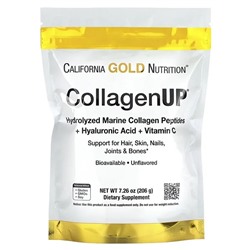 California Gold Nutrition, CollagenUP, морской гидролизованный коллаген, гиалуроновая кислота и витамин C, с нейтральным вкусом, 206 г (7,26 унции)