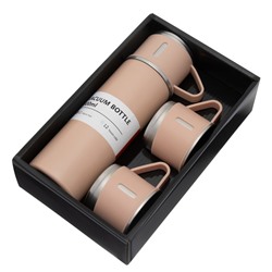 Набор «Мастер К»: термос 500 мл и 3 кружки 160 мл, сохраняет тепло 12 ч, нержавеющая сталь, бежевый