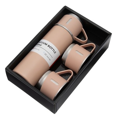 Набор «Мастер К»: термос 500 мл и 3 кружки 160 мл, сохраняет тепло 12 ч, нержавеющая сталь, бежевый