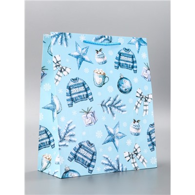 Пакет подарочный новогодний ламинированный, «Новогодние игрушки », 26×12×32 см