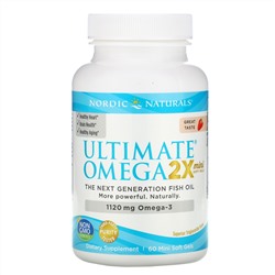 Nordic Naturals, Ultimate Omega 2X, вкус клубники, 1120 мг, 60 мягких желатиновых миникапсул