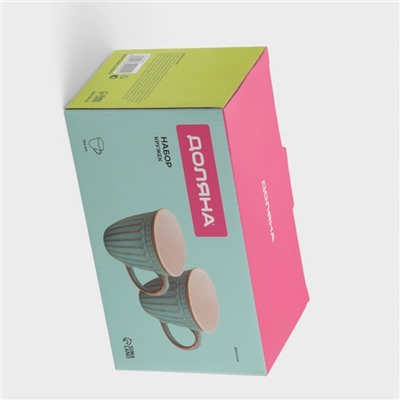 Набор кружек Доляна «Винтаж», 350 мл, 2 шт., керамика, бирюзовые