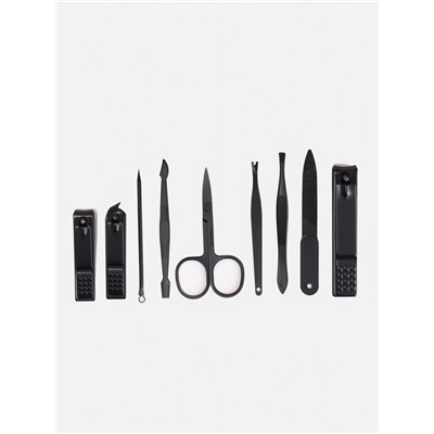 Набор маникюрный BLACK, 9 предметов, в футляре, чёрный