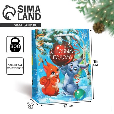Пакет подарочный новогодний ламинированный «Тебе в Новый год», S 12×15×5.5 см