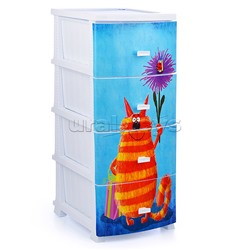 Комод "Декор" "Кот" (монорисунок) 4 секции белый