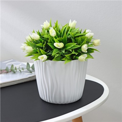 Кашпо для цветов со вставкой «Волна», 2 л, d=16 см, h=13.5 см, цвет белый