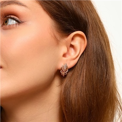 Серьги перо ювелирная бижутерия коллекция "Дубай", покрытие позолота, вставка: фианиты, цвет: прозрачный, арт.213.561