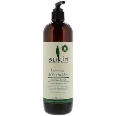 Sukin, Super Greens, растительный гель для душа, натуральный аромат, 16,91 ж. унц. (500 мл)