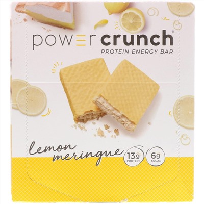 BNRG, Power Crunch, протеиновый энергетический батончик, лимонная меренга, 12 батончиков, 40 г (1,4 унции) каждый