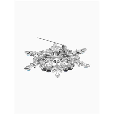 Брошь новогодняя «Снежинка», синяя в серебре