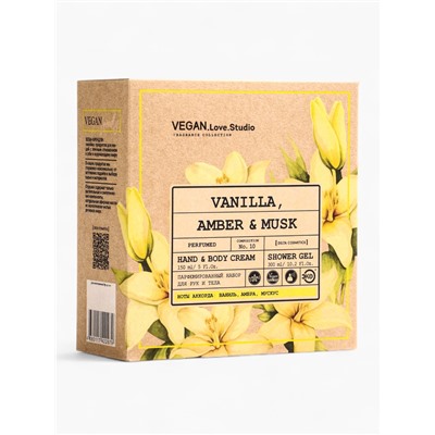 Подарочный набор женский VEGAN.Love.Studio, гель для душа, крем-лосьон, парфюмированный, ваниль, амбра, мускус