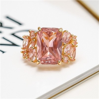 Кольцо 19 р ювелирная бижутерия коллекция "Дубай", покрытие позолота, вставка: фианиты, цвет: розовый, арт.313.352-19