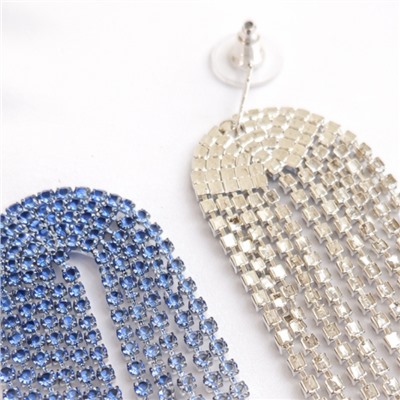 Серьги длинные висячие со стразами "Вечерние", цвет: серебристый и голубой, арт.012.026