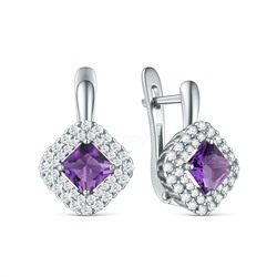 Кольцо из серебра с аметистом и фианитами родированное К50083р401